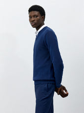 Pull Col V En Coton Bleu Indigo