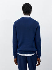 Pull Col V En Coton Bleu Indigo