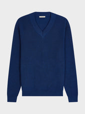 Pull Col V En Coton Bleu Indigo