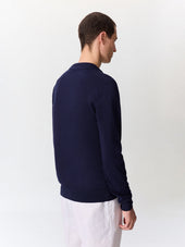 Pull Col Polo En Coton Et Soie Bleu Indigo