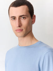 Pull Col Rond En Coton Et Soie Bleu Jeans