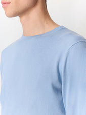 Pull Col Rond En Coton Et Soie Bleu Jeans