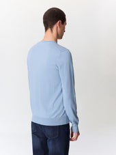Pull Col Rond En Coton Et Soie Bleu Jeans
