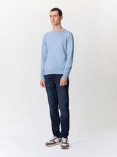 Pull Col Rond En Coton Et Soie Bleu Jeans