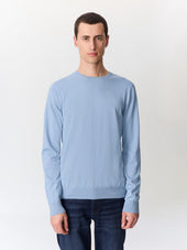 Pull Col Rond En Coton Et Soie Bleu Jeans
