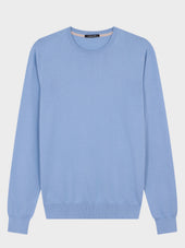 Pull col rond en coton et soie bleu jeans