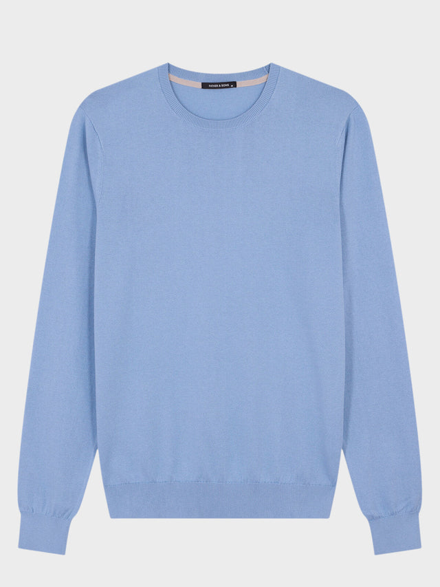 Pull col rond en coton et soie bleu jeans