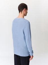 Pull Col Tunisien En Ramie Et Coton Bleu Jeans