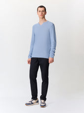 Pull Col Tunisien En Ramie Et Coton Bleu Jeans