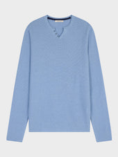 Pull Col Tunisien En Ramie Et Coton Bleu Jeans
