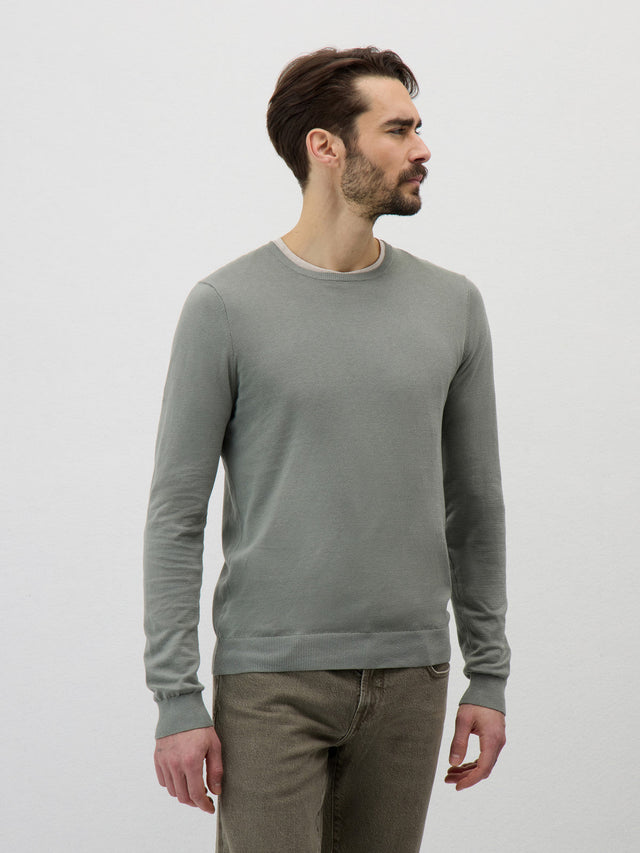 Pull col rond en coton et soie kaki