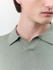 Pull Col Polo En Coton Et Soie Kaki