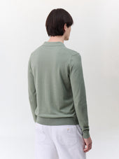 Pull Col Polo En Coton Et Soie Kaki