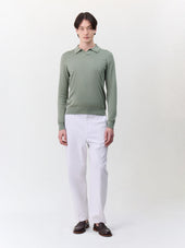 Pull Col Polo En Coton Et Soie Kaki