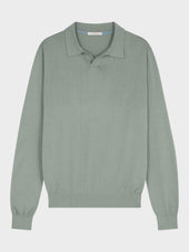 Pull Col Polo En Coton Et Soie Kaki