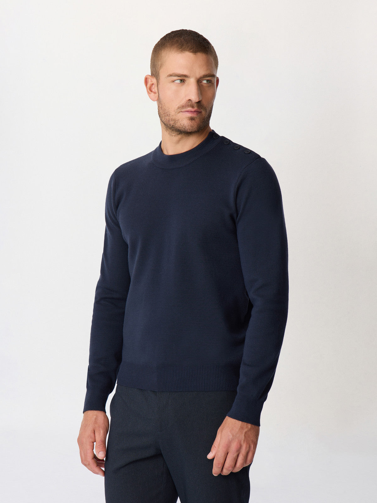 Pull Col Chemin E Boutonn En Laine M Rinos M Lang E Bleu Marine