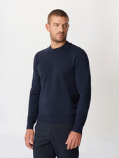 Pull col cheminée boutonné en laine mérinos mélangée bleu marine