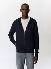 Gilet à capuche zippé en coton bleu marine