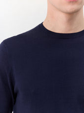 Pull Col Rond En Coton Et Soie Bleu Marine