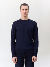 Pull col rond en coton et soie bleu marine