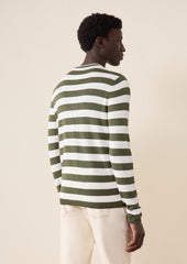 Pull Col Rond Blanc Rayures Kaki