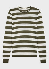Pull Col Rond Blanc Rayures Kaki