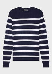 Pull Col Rond En Coton Bleu Marine Rayures Blanches