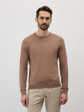 Pull col rond en coton et soie rose