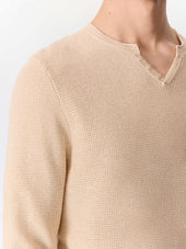 Pull Col Tunisien En Ramie Et Coton Beige Clair