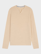 Pull col tunisien en ramie et coton beige clair