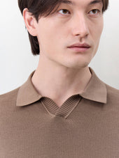 Pull Col Polo En Coton Et Soie Marron