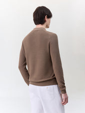 Pull Col Polo En Coton Et Soie Marron