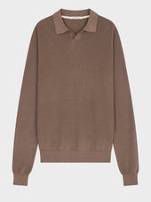 Pull Col Polo En Coton Et Soie Marron