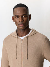 Gilet Capuche Zipp En Coton Marron