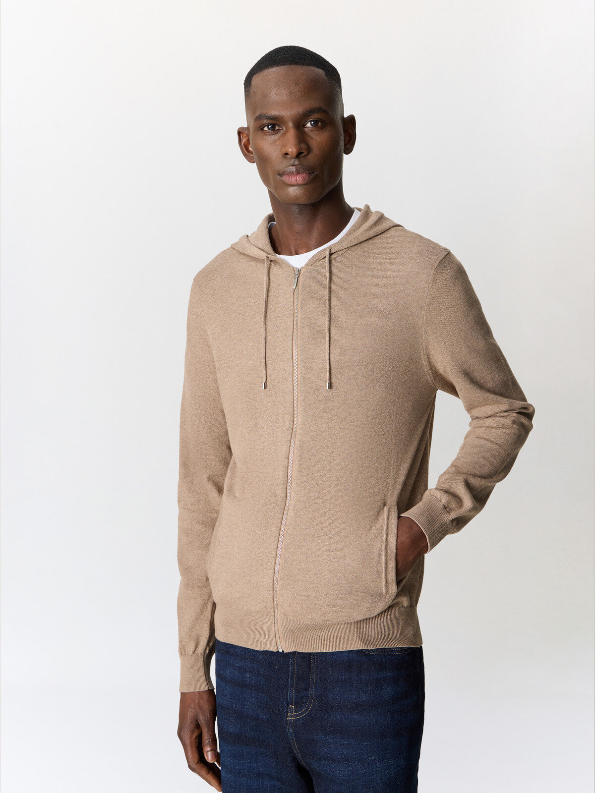 Gilet Capuche Zipp En Coton Marron