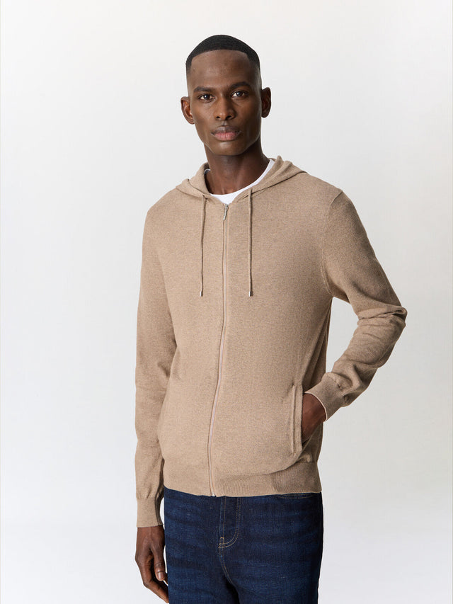 Gilet à capuche zippé en coton marron