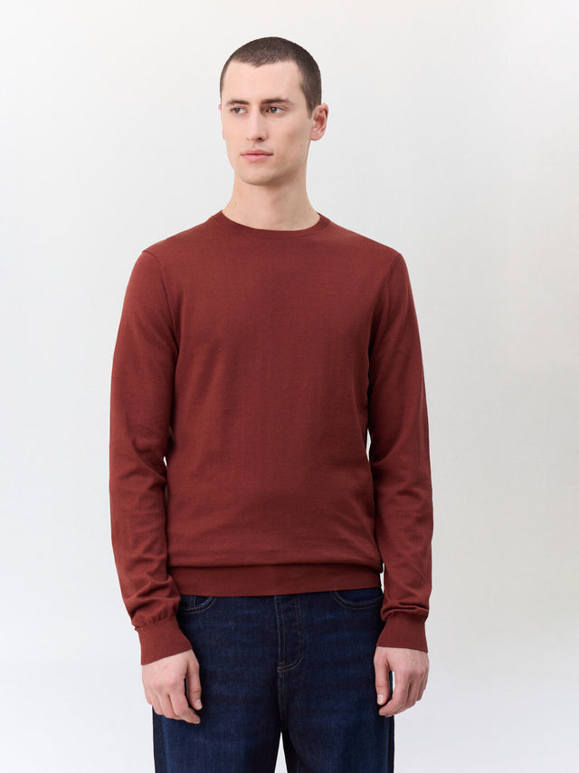 Pull col rond en coton et soie terracotta