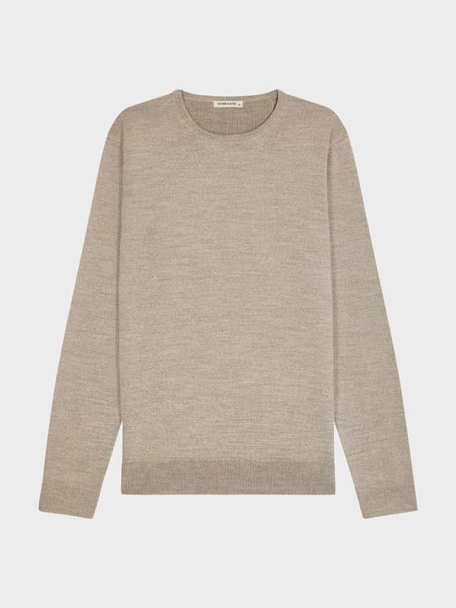 Pull col rond en laine Mérinos mélangée beige