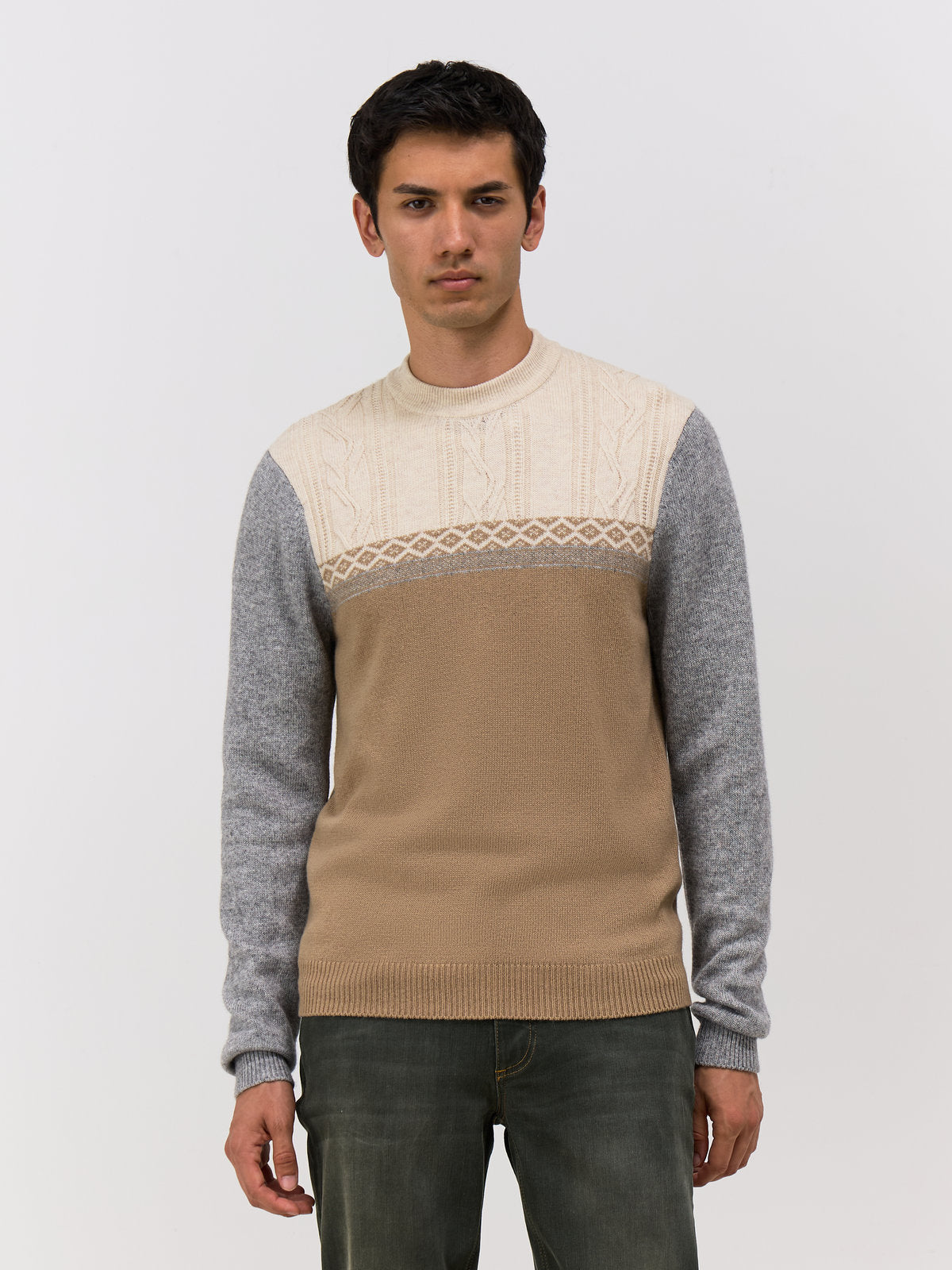 Pull Col Rond En Laine M Lang E Et Gris
