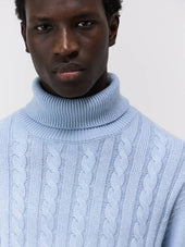 Pull Col Roul En Laine M Lang E Bleu Ciel