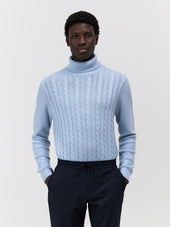 Pull Col Roul En Laine M Lang E Bleu Ciel