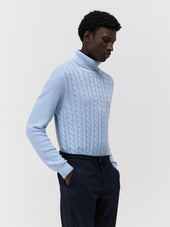 Pull col roulé en laine mélangée bleu ciel