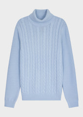 Pull Col Roul En Laine M Lang E Bleu Ciel