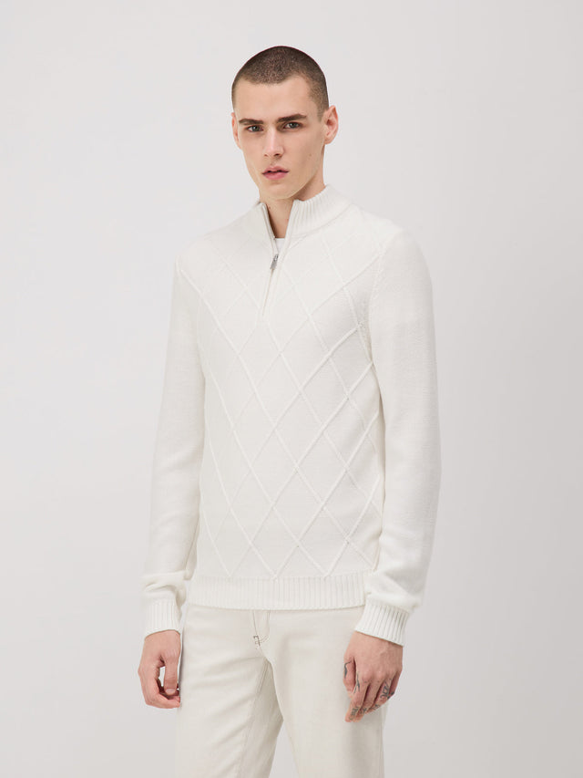 Pull col zippé écru