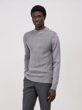 Pull col cheminée boutonné en laine Mérinos mélangée grise