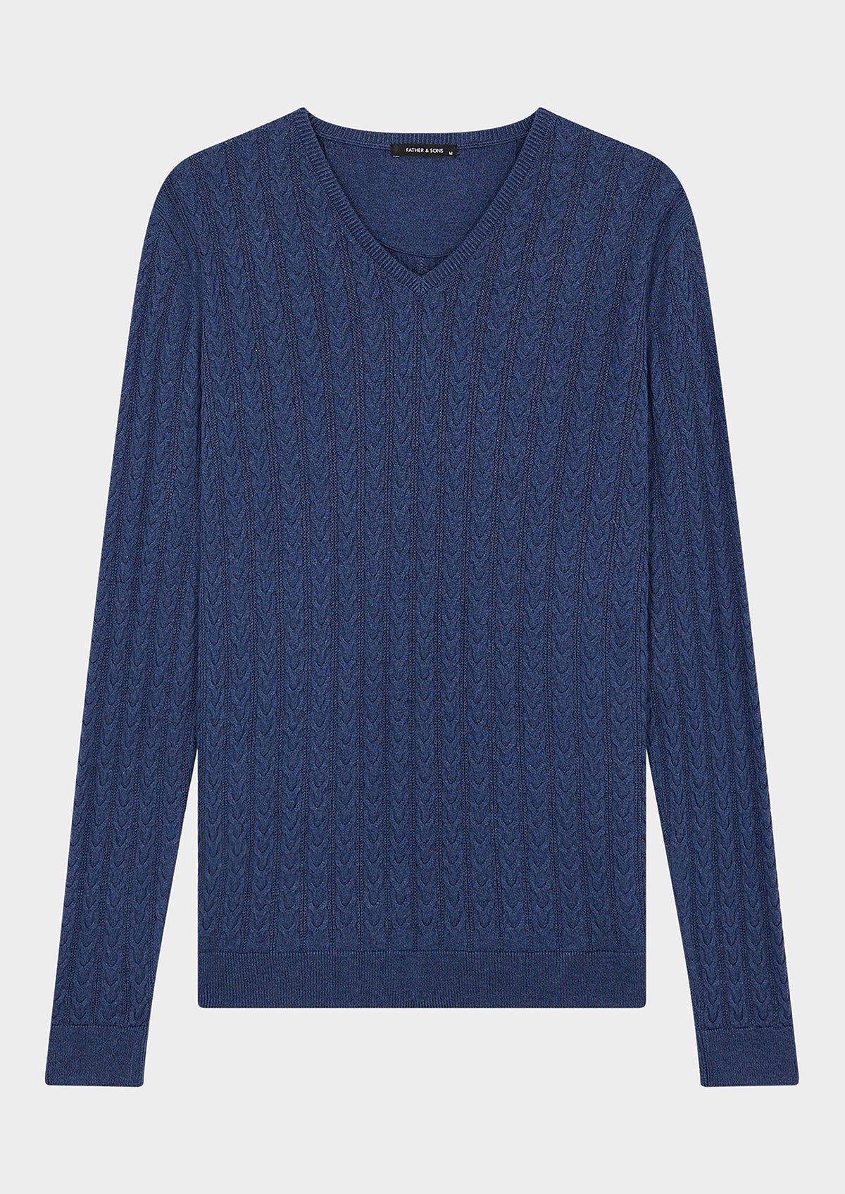 Sweater Col V En Coton M Lang Uni Bleu Indigo