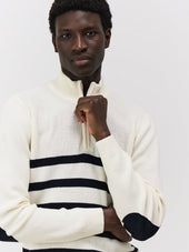 Pull Col Zipp En Laine M Rinos M Lang E Blanche Rayures Bleues