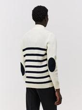 Pull Col Zipp En Laine M Rinos M Lang E Blanche Rayures Bleues