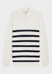 Pull Col Zipp En Laine M Rinos M Lang E Blanche Rayures Bleues