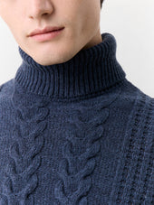 Pull Col Roul En Laine M Lang E Bleu Indigo